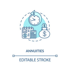 Annuities concept icon. Retirement planning, investment in future idea thin line illustration. Insurance company payments. Vector isolated outline RGB color drawing. Editable stroke