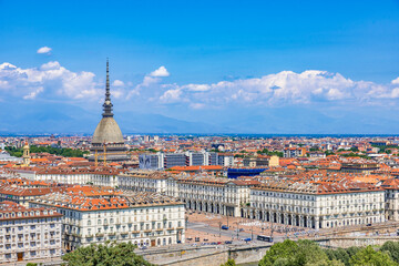Obraz premium View of Turin city center with landmark of Mole Antonelliana - Turin, Italy, Europe 