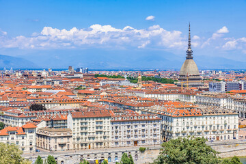 Fototapeta na wymiar View of Turin city center with landmark of Mole Antonelliana - Turin, Italy, Europe 