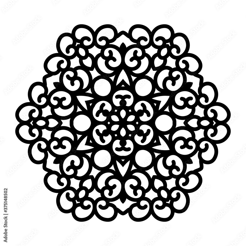 Fototapete Vector simple black mandala with abstract elements, isolated on white background. Oriental ethnic ornament black mandala. Vector design pattern element. Simple floral pattern element. Abstract design.