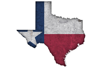 Karte und Fahne von Texas auf verwittertem Beton