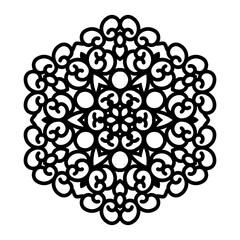 Vector simple black mandala with abstract elements, isolated on white background. Oriental ethnic ornament black mandala. Vector design pattern element. Simple floral pattern element. Abstract design.