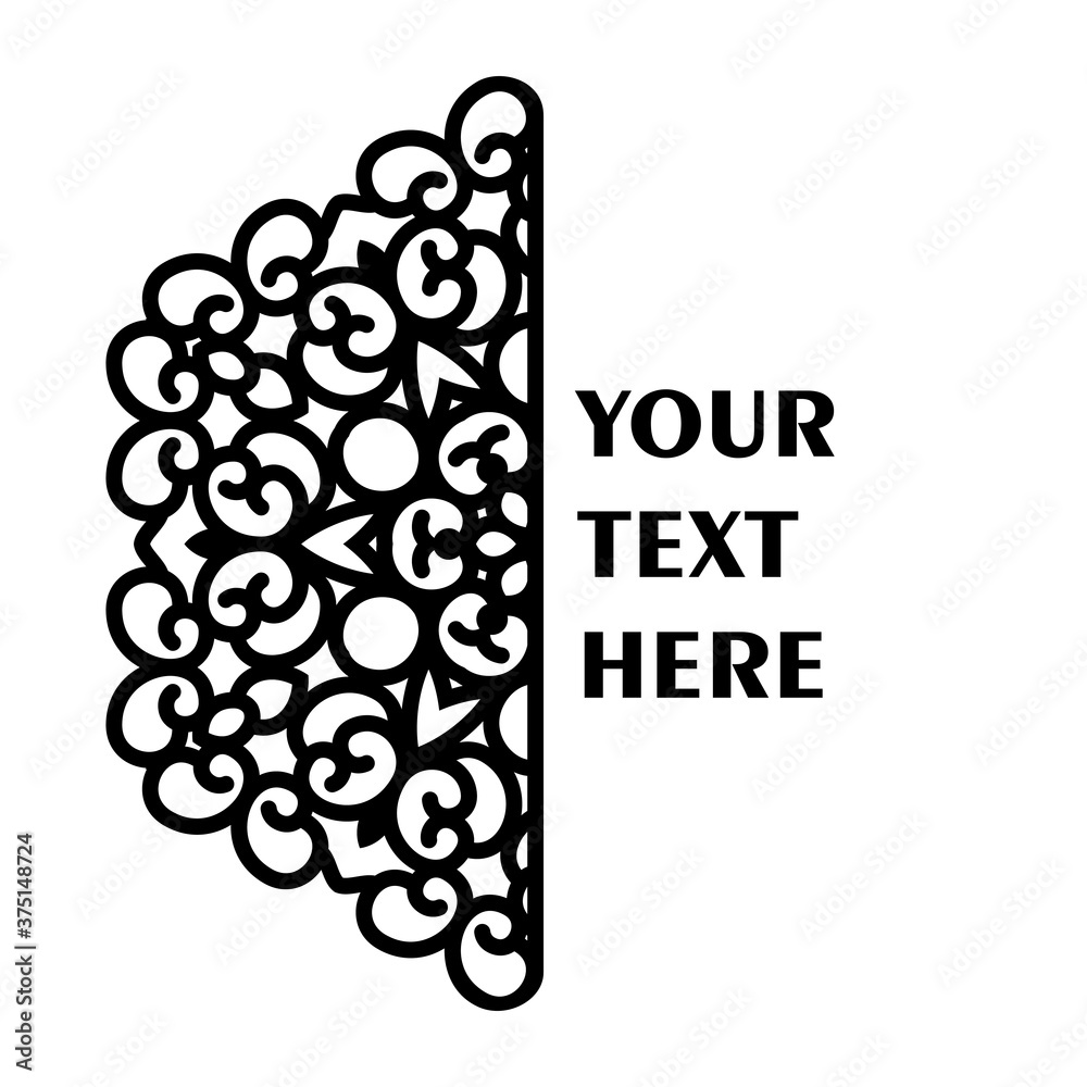 Fototapete vector simple black half monogram mandala with abstract elements, isolated on white background. orie