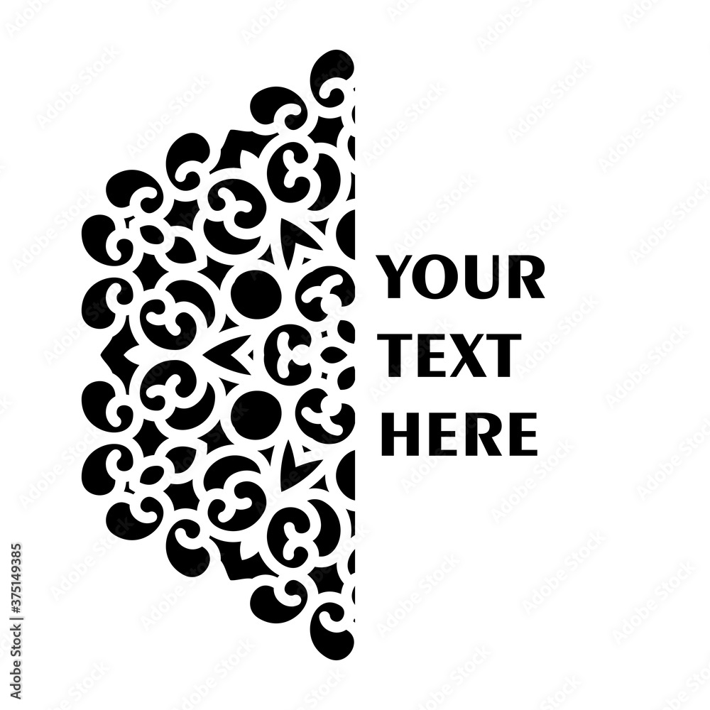 Poster vector simple black half monogram mandala with abstract elements, isolated on white background. orie