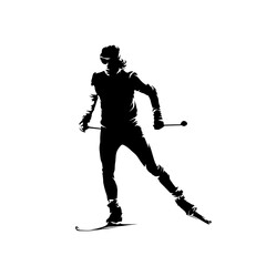 Cross country skiing, isolated vector skier silhouette
