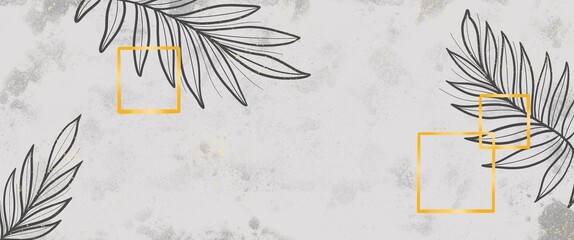 Grey background with leaves and gold frame