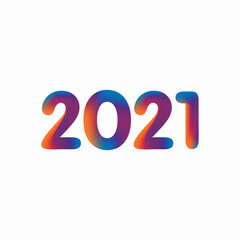 Colorful Blurry 2021 New Year Design, 2021 Number Text Illustration with Orange, Purple and Blue Mesh Gradient Effect Template Vector