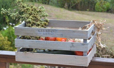 vegetables in a wooden box