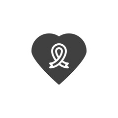 Cancer ribbon and heart vector icon. filled flat sign for mobile concept and web design. Charity, awareness ribbon glyph icon. Symbol, logo illustration. Vector graphics