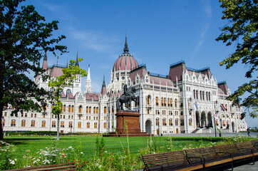 Panorama view of the Hungarian parliament building in Budapest 