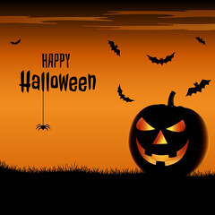 Halloween scary poster with pumpkins in orange design