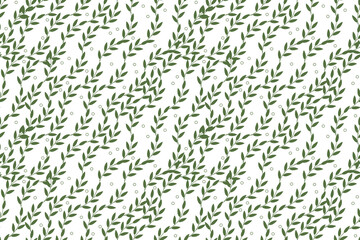 Vector seamless pattern in natural farmhouse style with cute simple branches, leaves. Design for textiles, fabric, wallpaper, wrapping paper, homeware, home decor, web design.