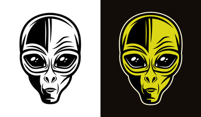 Alien head vector in two styles black and colorful