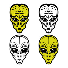 Alien heads set of vector objects or elements