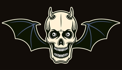 Horned skull with bat wings vector illustration