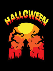 Happy Halloween. Scary pumpkin, flying bats and Happy Halloween. Halloween poster. Greeting card