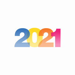 Simple Colorful 2021 New Year Design, 2021 Number Text Illustration with Blue, Yellow, Orange, Pink Transparent Effect Color Template Vector