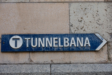 Stockholm, Sweden An old street sign for the tunnelbana, or subway.