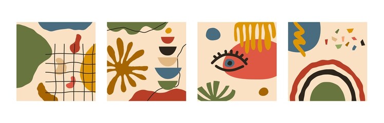 Modern abstract backgrounds. Doodle organic shapes contemporary style, hand drawn geometric elements. Vector illustration