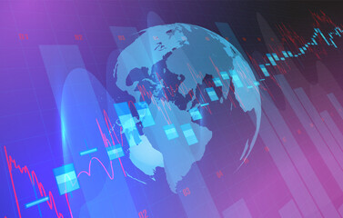 High detailed charts of growing markets with a globe, vector illustration