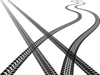 Vector Print Textured Tire Track . Design Element . Car tread silhouette . Mud splash grunge texture