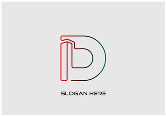 Gradient red blue lining D letter real estate logo design, vector illustration