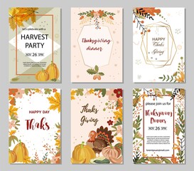 Thanksgiving day greeting cards and invitations and seasonal greetings design.