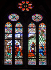 Beautiful and Colorful stainglass light at catholic church.