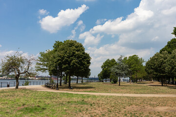 Astoria Queens Riverfront Park along the East River in New York City during Summer