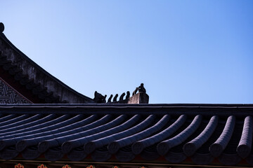 Fototapeta na wymiar The Korean traditional tiled roof in the palace.