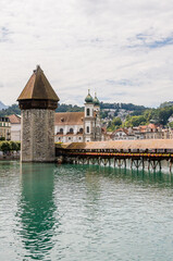 Luzern, Kapellbrücke, Holzbrücke, Wasserturm, Reuss, Jesuitenkirche, Stadt, Altstadt,...