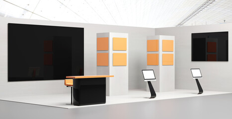 3D illustration with an exhibition booth