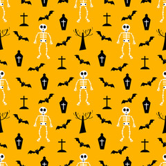 skeleton and Halloween element seamless pattern