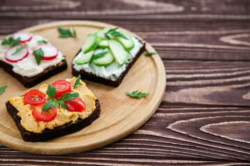 Close-up vegetarian rye bread toasts