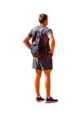 Fototapeta premium Backpacking Young Man Standing Isolated Photo