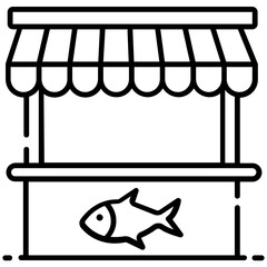 
A fish selling kiosk, fishmonger icon in vector 
