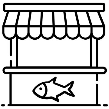
A fish selling kiosk, fishmonger icon in vector 
