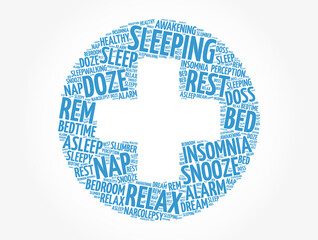 Sleeping health cross word cloud collage, concept background