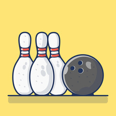 Bowling Ball And Pins Vector Illustration. Set Work out, Ball, Sports, Pins. Flat Cartoon Style Suitable for Sticker, Wallpaper, Icon, etc.
