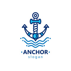 Anchor logo lines style sea theme vector