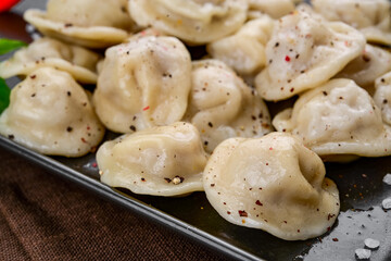 Traditional dumplings with meat, handmade, tasty food