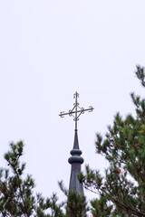 The catholic church building with cross.