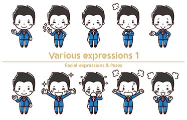 Facial expressions & Poses set / Various expressions1 / Man in suit