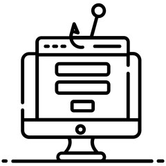 
vector design of phishing, hook with webpage inside monitor 
