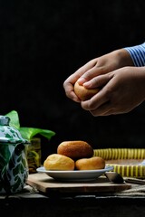 fried bread chocolate on dark background