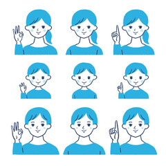 若い家族の表情セット