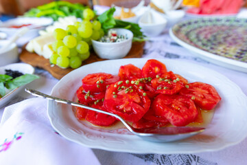 Turkish breakfast - The word for breakfast in Turkish is kahvalti. It can be translated as kahve–altı being under-coffee, meaning the food you eat before drinking coffee.