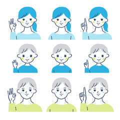 若い家族の表情セット