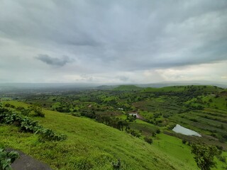 landscape with green fields