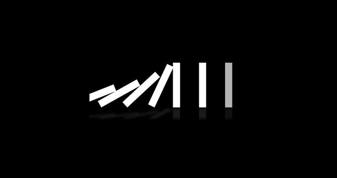 Falling dominoes animation. 4k black and white simple motion screen loader. Loop motion design for intro or translation.